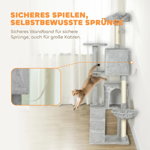 160 cm kattenkrabpaal, meerdere niveaus, sisal krabpalen, grotten, pluche platforms, hangmat, ladder, speelballen 7