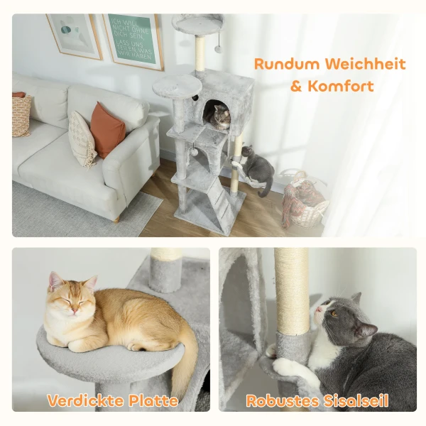160 cm kattenkrabpaal, meerdere niveaus, sisal krabpalen, grotten, pluche platforms, hangmat, ladder, speelballen 8