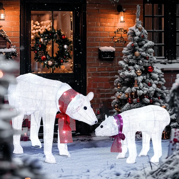 2 delige ijsbeer kerstdecoratie, 140 witte led's, waterdicht, timer, voor binnen en buiten 2