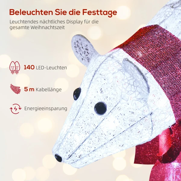 2 delige ijsbeer kerstdecoratie, 140 witte led's, waterdicht, timer, voor binnen en buiten 6