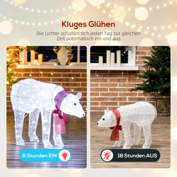 2 delige ijsbeer kerstdecoratie, 140 witte led's, waterdicht, timer, voor binnen en buiten 8