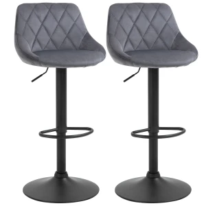 2 delige set barkrukken, in hoogte verstelbare barkruk met rugleuning, fluweel look, metalen frame, voetensteun, draaibaar, donkergrijs 1