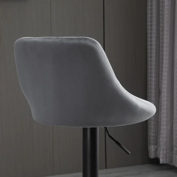 2 delige set barkrukken, in hoogte verstelbare barkruk met rugleuning, fluweel look, metalen frame, voetensteun, draaibaar, donkergrijs 8