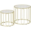 2 delige set glazen tafels, inschuifbaar, glasplaten, metalen frame, goudkleurig 1