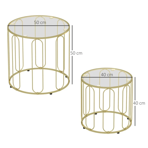 2 delige set glazen tafels, inschuifbaar, glasplaten, metalen frame, goudkleurig 4