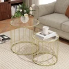 2 delige set glazen tafels, inschuifbaar, glasplaten, metalen frame, goudkleurig 8