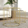 2 delige set glazen tafels, inschuifbaar, glasplaten, metalen frame, goudkleurig 9