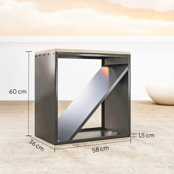 2 in 1 haardhoutrek voor binnen 58 x 36 x 60cm verhoogd brandhoutrek met verdeler metaal zwart 4