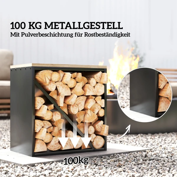 2 in 1 haardhoutrek voor binnen 58 x 36 x 60cm verhoogd brandhoutrek met verdeler metaal zwart 6