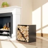 2 in 1 haardhoutrek voor binnen 58 x 36 x 60cm verhoogd brandhoutrek met verdeler metaal zwart 8