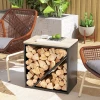 2 in 1 haardhoutrek voor binnen 58 x 36 x 60cm verhoogd brandhoutrek met verdeler metaal zwart 9