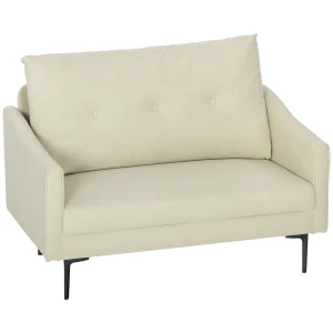 2 zitsbank met schuimvulling en stoffen bekleding, voor woonkamer, slaapkamer, metalen frame, crèmewit 1