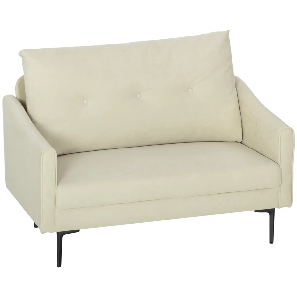 2 zitsbank met schuimvulling en stoffen bekleding, voor woonkamer, slaapkamer, metalen frame, crèmewit 1