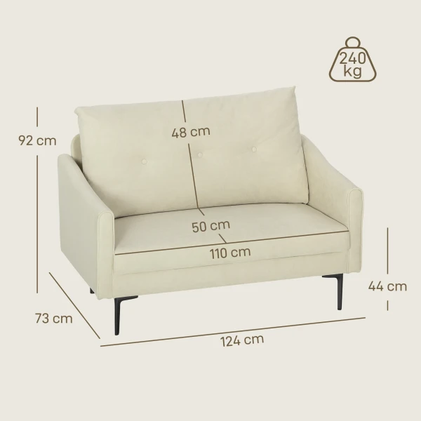 2 zitsbank met schuimvulling en stoffen bekleding, voor woonkamer, slaapkamer, metalen frame, crèmewit 4