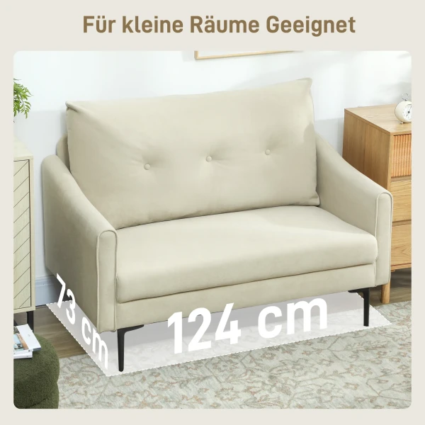 2 zitsbank met schuimvulling en stoffen bekleding, voor woonkamer, slaapkamer, metalen frame, crèmewit 7