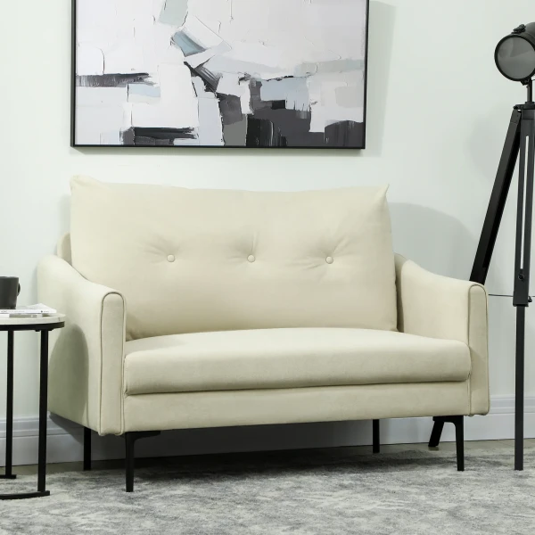 2 zitsbank met schuimvulling en stoffen bekleding, voor woonkamer, slaapkamer, metalen frame, crèmewit 9