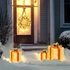 3 delige kerstcadeaudozen set voor binnen en buitendecoratie, met 58 led lampjes, goudkleurig 2