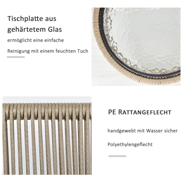 3 delige zitgroep, 2 stoelen, bijzettafel, zit & rugkussens, hardglas tafelblad, kunstrattan, grijs 6