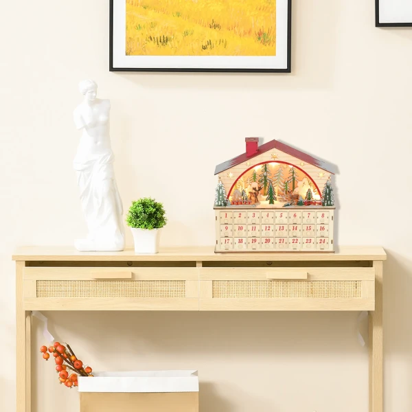 Adventskalender om te vullen 24 laden vakken kerstkalender met led lichten natuurhout 36 x 10 x 34 cm 2