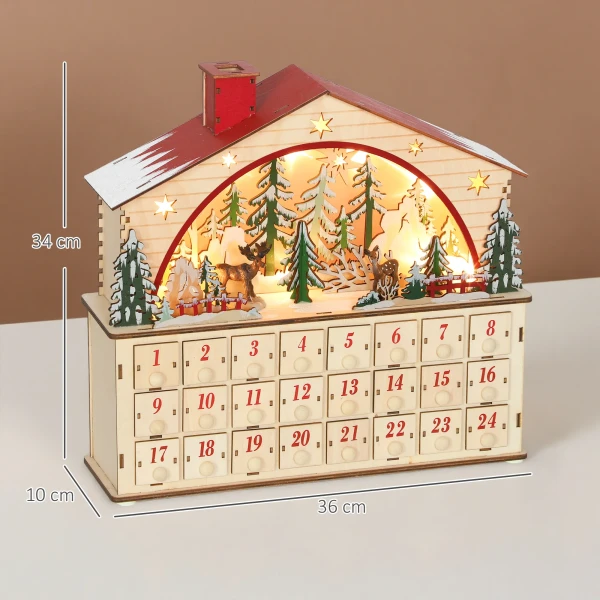 Adventskalender om te vullen 24 laden vakken kerstkalender met led lichten natuurhout 36 x 10 x 34 cm 4