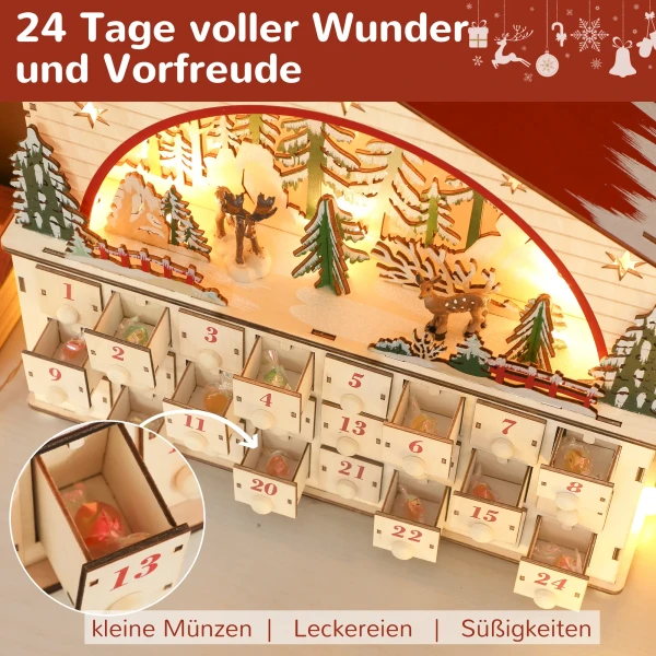 Adventskalender om te vullen 24 laden vakken kerstkalender met led lichten natuurhout 36 x 10 x 34 cm 6