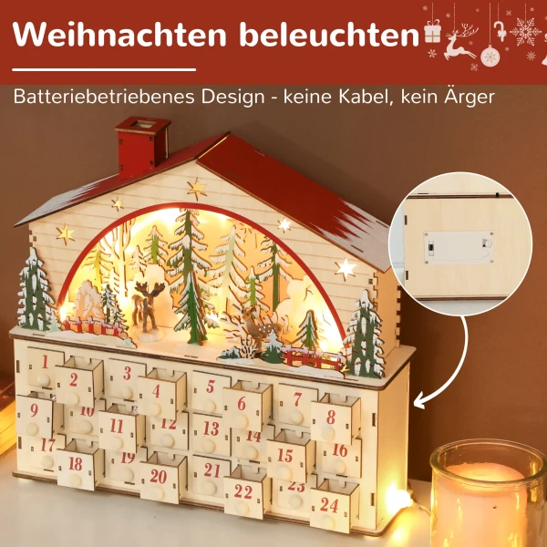 Adventskalender om te vullen 24 laden vakken kerstkalender met led lichten natuurhout 36 x 10 x 34 cm 7