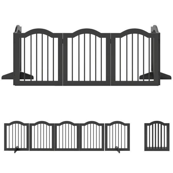 Afscheidingshek hond vrijstaand beschermingshek met voeten, opvouwbaar hondenhek, 5 panelen, 261,5 x 29,5 x 61 cm, zwart 1