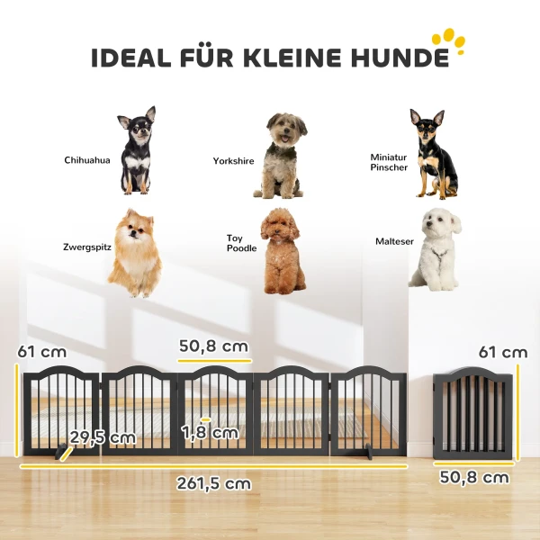 Afscheidingshek hond vrijstaand beschermingshek met voeten, opvouwbaar hondenhek, 5 panelen, 261,5 x 29,5 x 61 cm, zwart 4