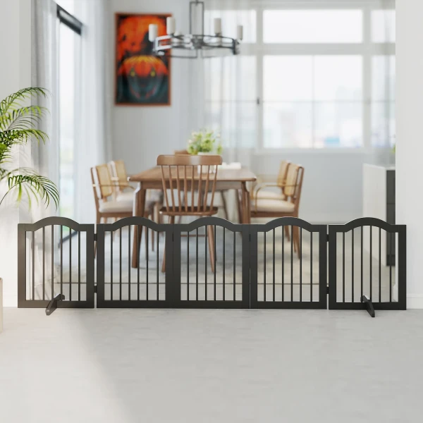 Afscheidingshek hond vrijstaand beschermingshek met voeten, opvouwbaar hondenhek, 5 panelen, 261,5 x 29,5 x 61 cm, zwart 9