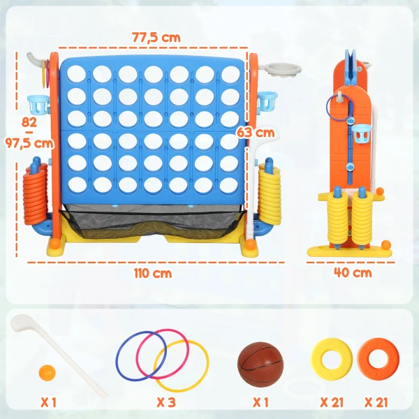 Aiyaplay 4 in 1 spelset, vier op een rij, hoogte verstelbaar, net tas, kunststof, kleurrijk 4