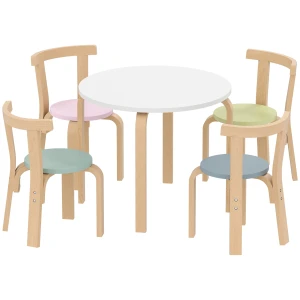 Aiyaplay 5 delige kindertafel en stoelset, licht massief hout, kleurrijk 1