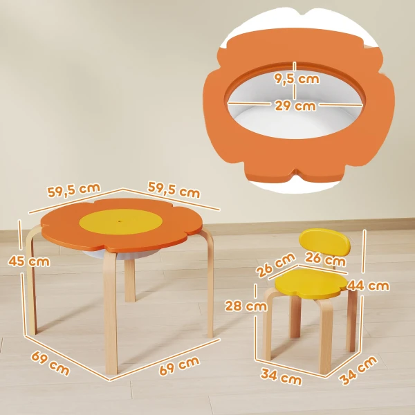 Aiyaplay 5 delige kindertafel en stoelset, met opbergtas, bloemvorm, voor speelkamer, kinderkamer, hout, kleurrijk 4