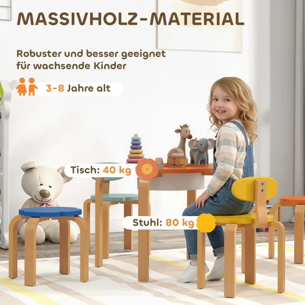 Aiyaplay 5 delige kindertafel en stoelset, met opbergtas, bloemvorm, voor speelkamer, kinderkamer, hout, kleurrijk 7