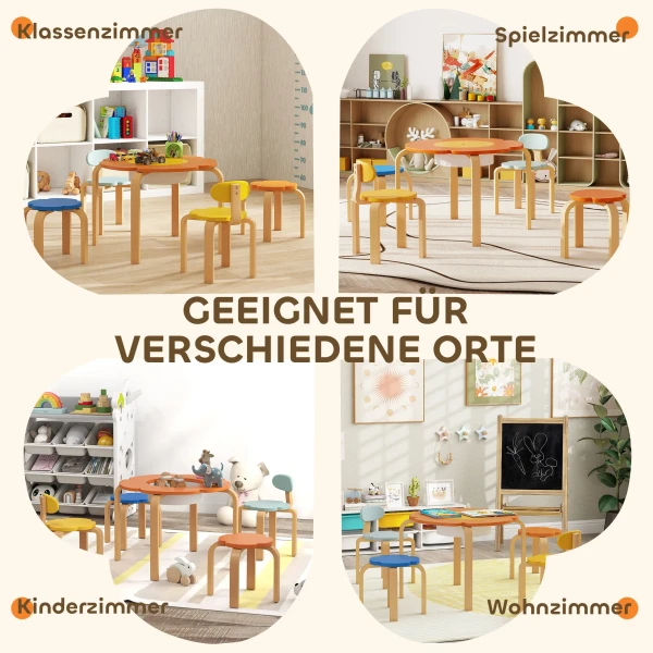 Aiyaplay 5 delige kindertafel en stoelset, met opbergtas, bloemvorm, voor speelkamer, kinderkamer, hout, kleurrijk 9