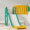 Aiyaplay 7 in 1 kinderglijbaan, binnenspeeltuin, klimrek, huis, bord, basketbalring, 1 4 jaar, kunststof, geel+groen 10