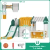 Aiyaplay 7 in 1 kinderglijbaan, binnenspeeltuin, klimrek, huis, bord, basketbalring, 1 4 jaar, kunststof, geel+groen 4
