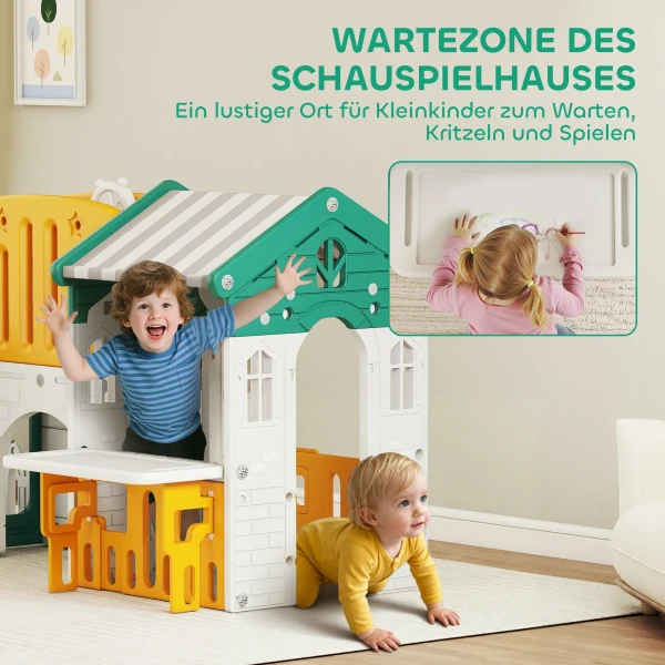 Aiyaplay 7 in 1 kinderglijbaan, binnenspeeltuin, klimrek, huis, bord, basketbalring, 1 4 jaar, kunststof, geel+groen 7