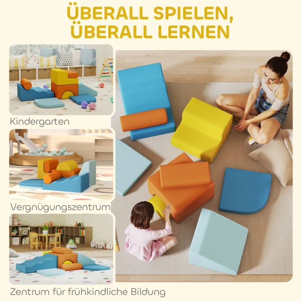 Aiyaplay 9 delig zacht bouwblokken set, zachte blokken om te bouwen en te spelen, indoor speelset voor peuters, schuim, kleurrijk 9