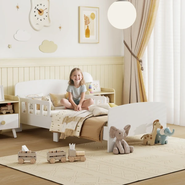 Aiyaplay kinderbed met veiligheidsrails, peuterbed voor kinderen van 3 8 jaar, mdf, wit 2