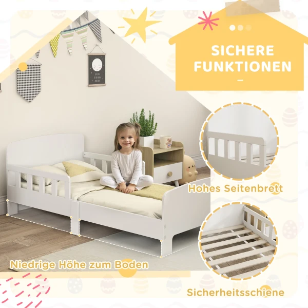 Aiyaplay kinderbed met veiligheidsrails, peuterbed voor kinderen van 3 8 jaar, mdf, wit 5