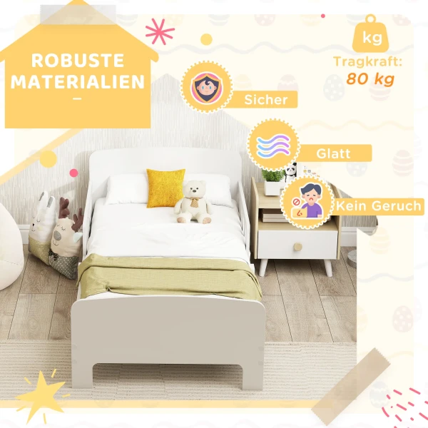 Aiyaplay kinderbed met veiligheidsrails, peuterbed voor kinderen van 3 8 jaar, mdf, wit 6