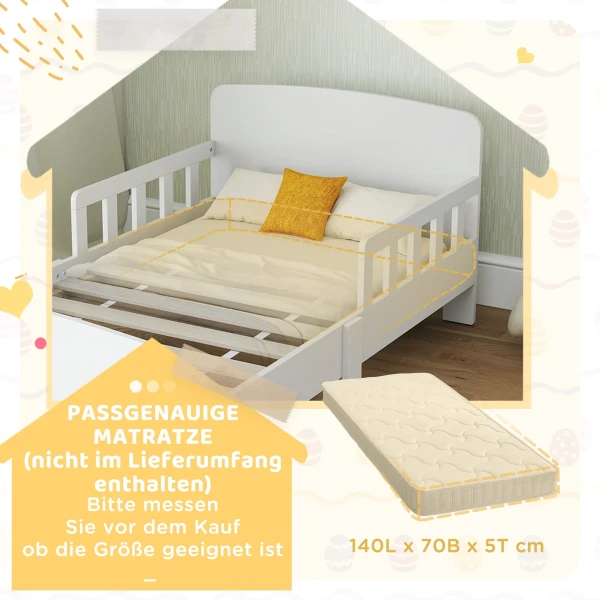 Aiyaplay kinderbed met veiligheidsrails, peuterbed voor kinderen van 3 8 jaar, mdf, wit 7