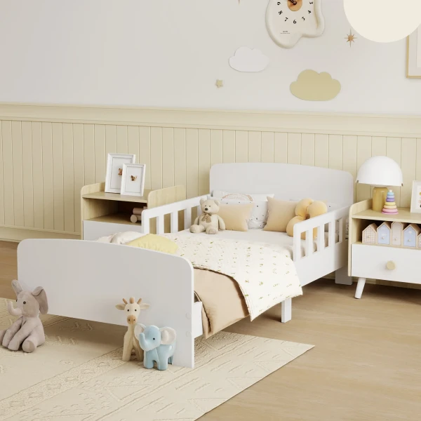 Aiyaplay kinderbed met veiligheidsrails, peuterbed voor kinderen van 3 8 jaar, mdf, wit 9