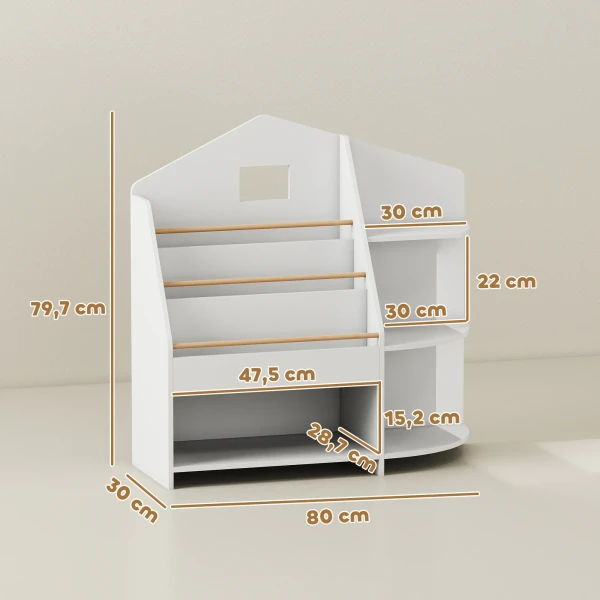 Aiyaplay kinderboekenkast met 7 planken voor boeken, speelgoed, ronde randen, draagt 40 kg, wit 4