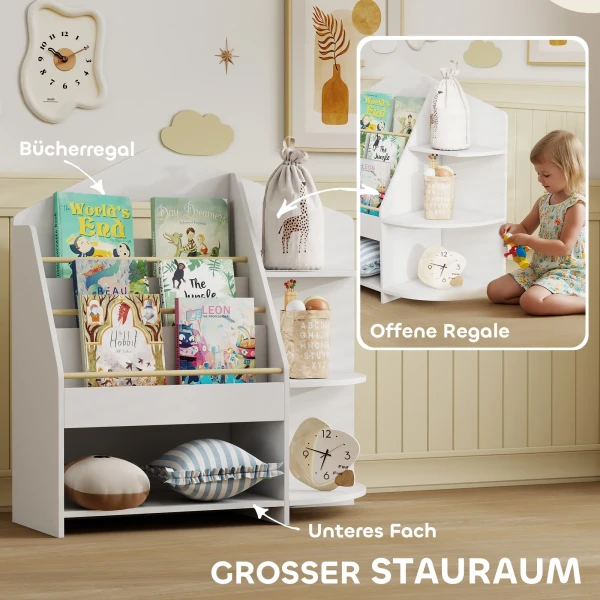 Aiyaplay kinderboekenkast met 7 planken voor boeken, speelgoed, ronde randen, draagt 40 kg, wit 5