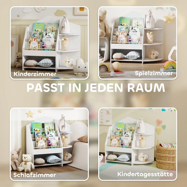 Aiyaplay kinderboekenkast met 7 planken voor boeken, speelgoed, ronde randen, draagt 40 kg, wit 8