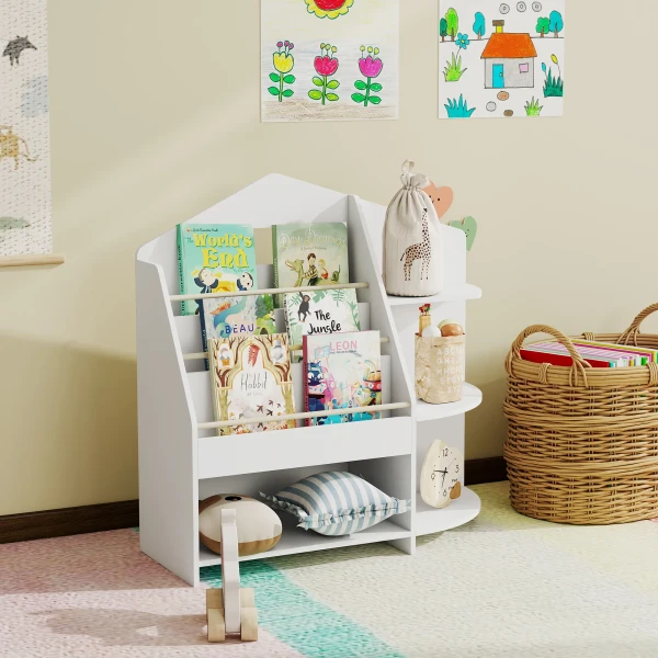 Aiyaplay kinderboekenkast met 7 planken voor boeken, speelgoed, ronde randen, draagt 40 kg, wit 9