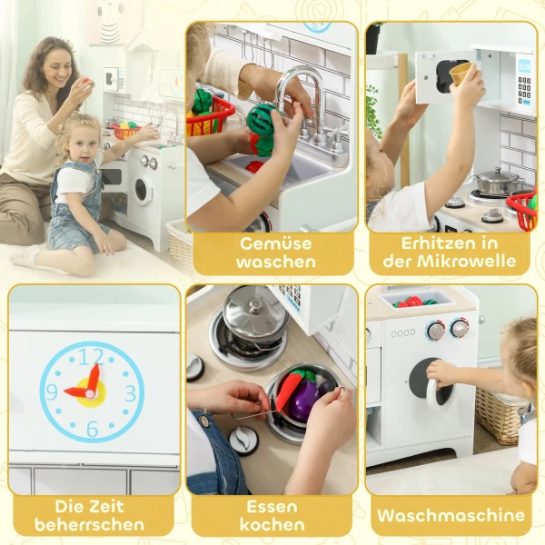 Aiyaplay kinderkeuken speelkeuken met oven spoelbak geluidsfunctie en accessoires cadeau voor meisjes jongens 3 6 jaar wit 6