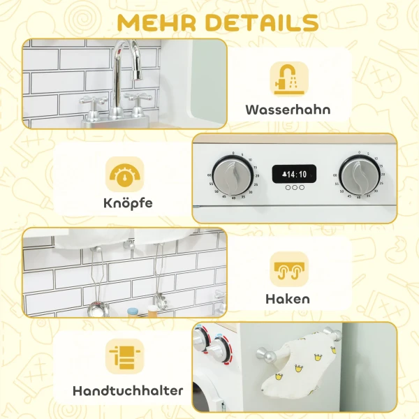 Aiyaplay kinderkeuken speelkeuken met oven spoelbak geluidsfunctie en accessoires cadeau voor meisjes jongens 3 6 jaar wit 8