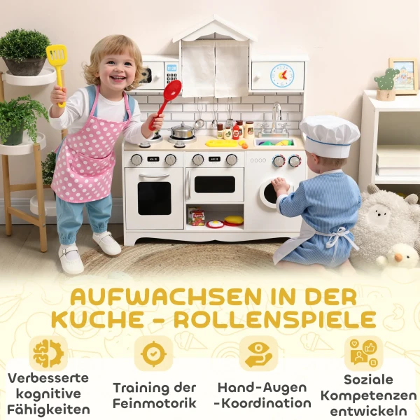 Aiyaplay kinderkeuken speelkeuken met oven spoelbak geluidsfunctie en accessoires cadeau voor meisjes jongens 3 6 jaar wit 9